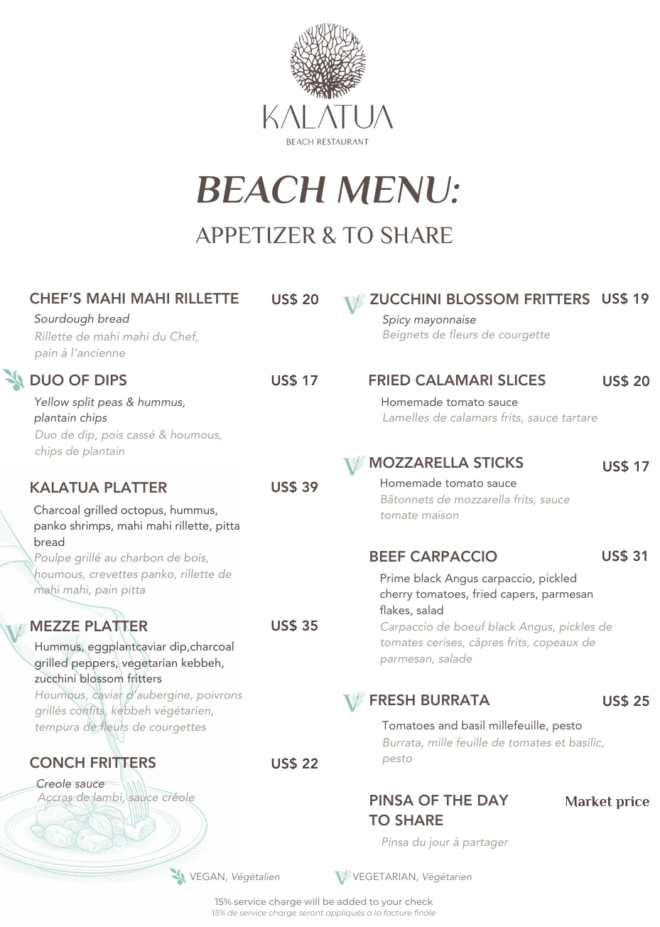 Beach menu page 1