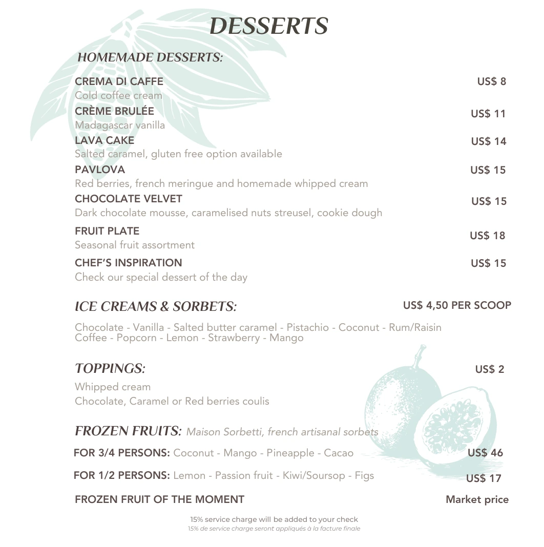 Desserts menu page 1