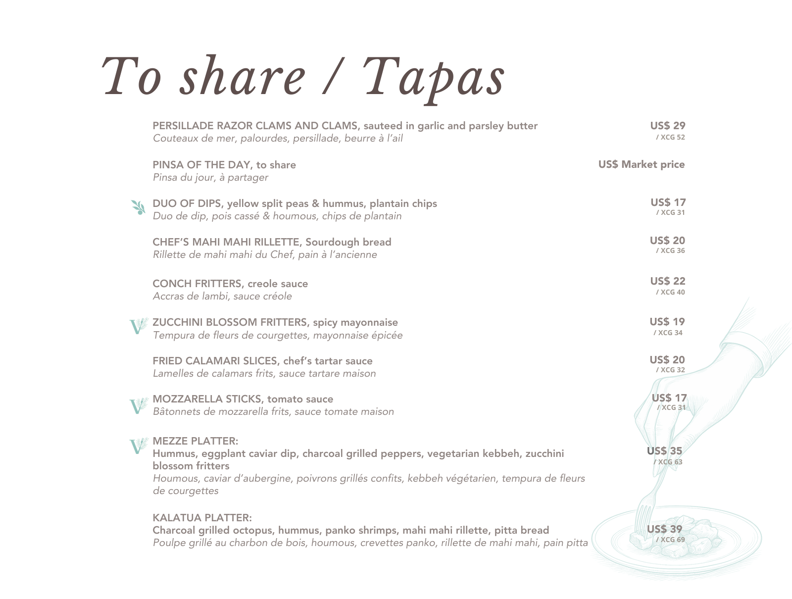 Restaurant menu page 1
